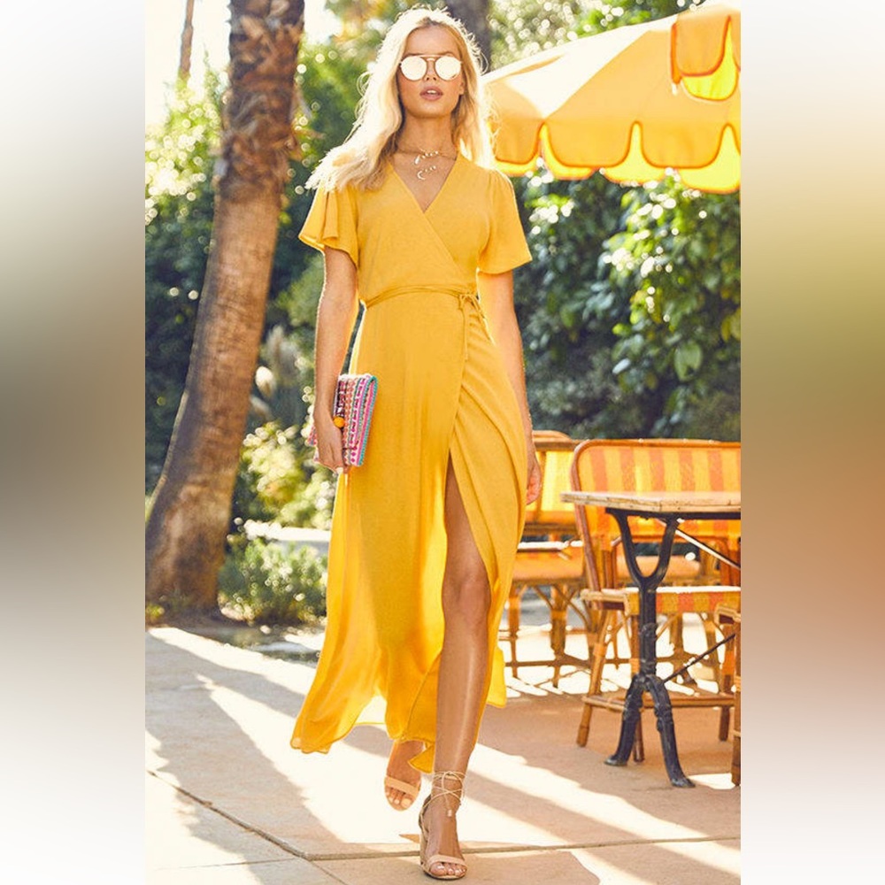 Golden Yellow Wrap Maxi Dress